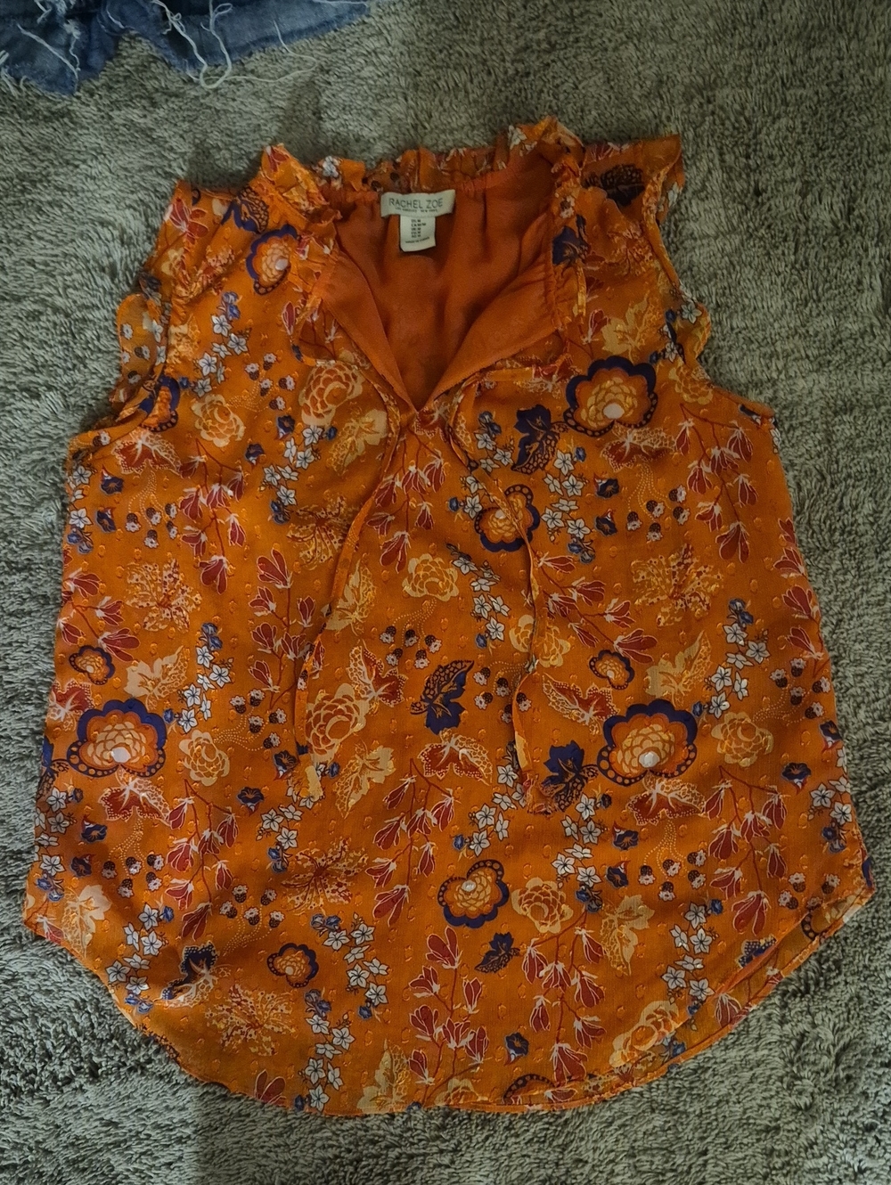 EUC Rachel Zoe Vibrant Orange Floral Blouse